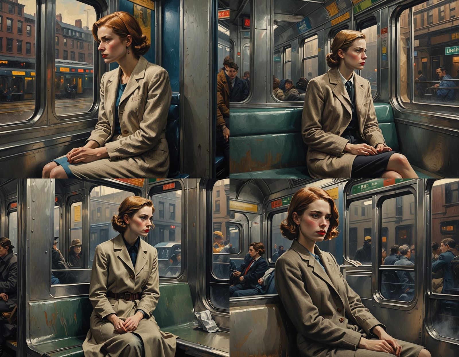 Woman on Subway in Hopper Style Portrait