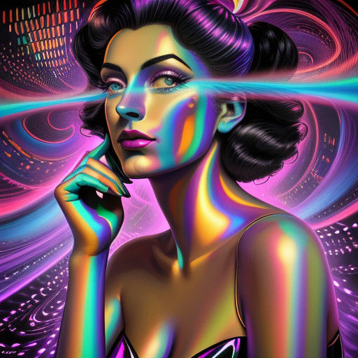 Cyberpunk Surrealist Pin-Up Girl in Ultraviolet Radiance