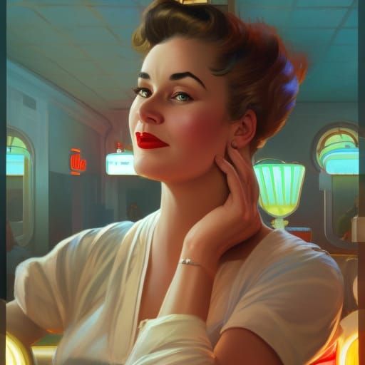 1950s Diner Portrait in Hyperdetailed Style