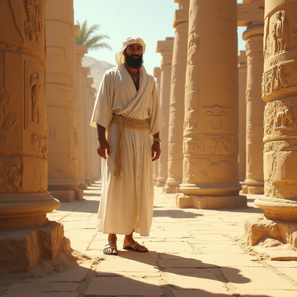 Egyptian Man in Ancient Ruins: Photorealistic Digital Art