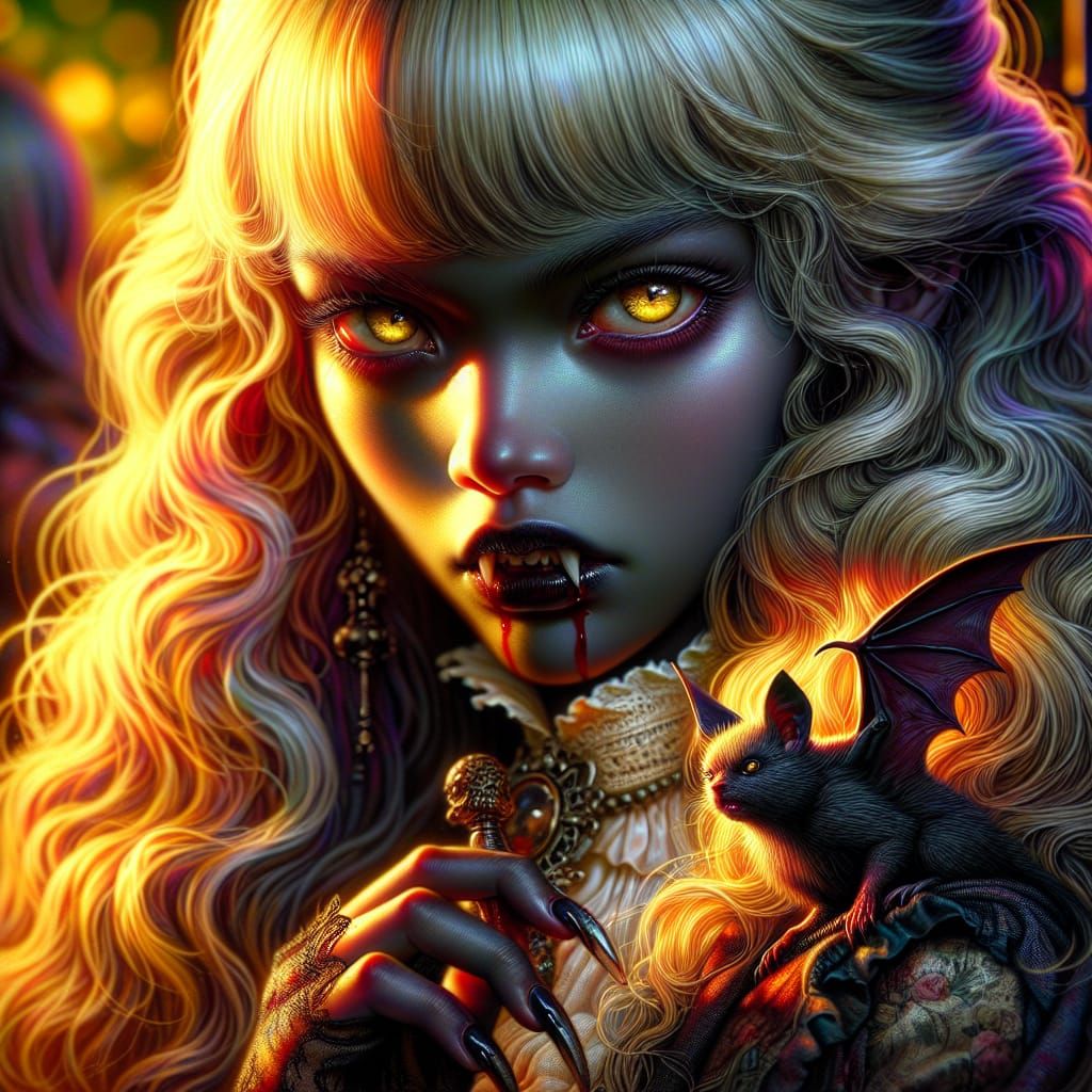 8hd, young female dark vampire, with her pet bat