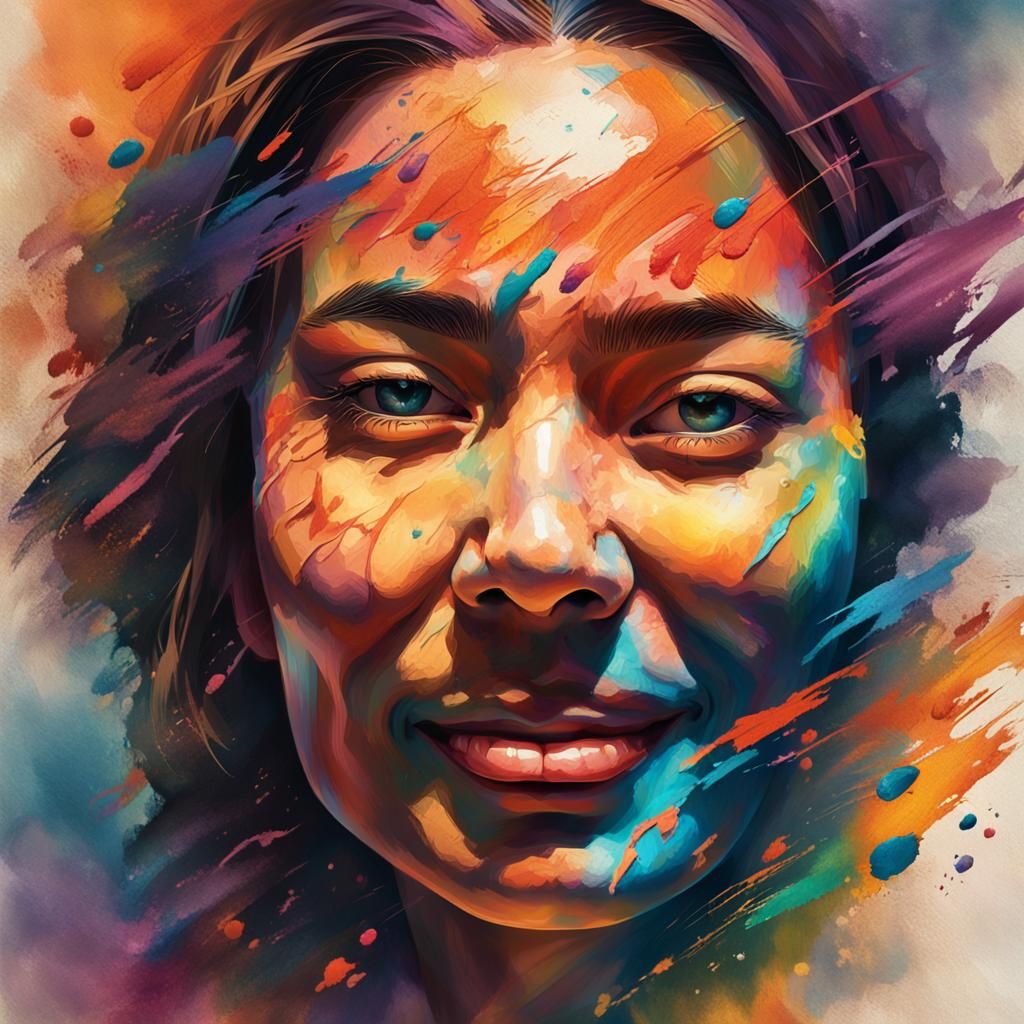 Mysterious Woman with Multiple Faces in Surreal Digital Art