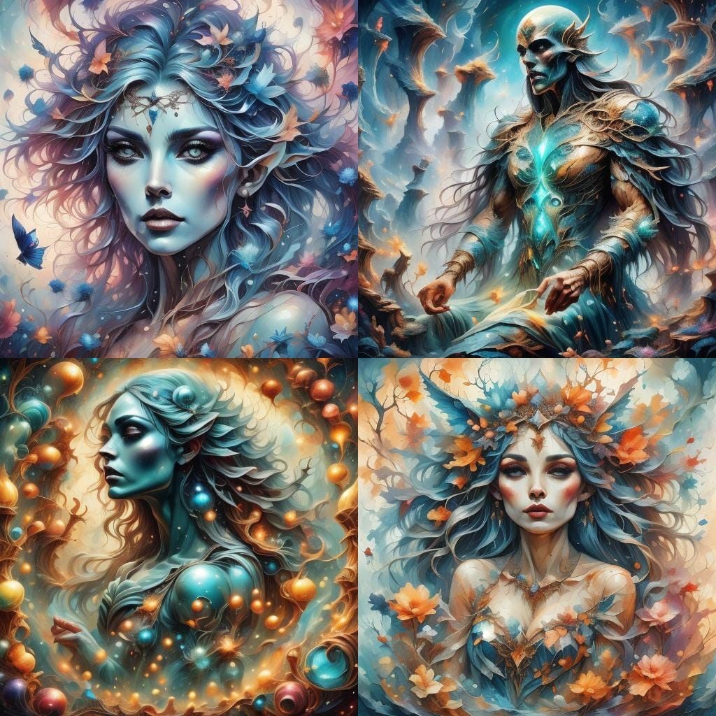 Abstract Fairy Portrait with Ink and Splash Effects