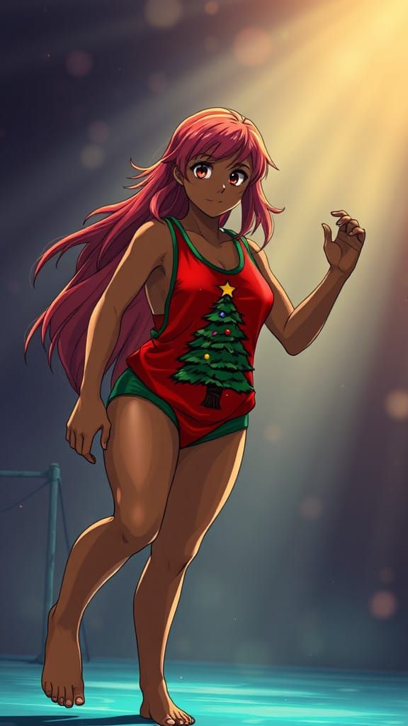 Anime Woman Wrestles on a Christmas Night in a Ghibli-Inspir...
