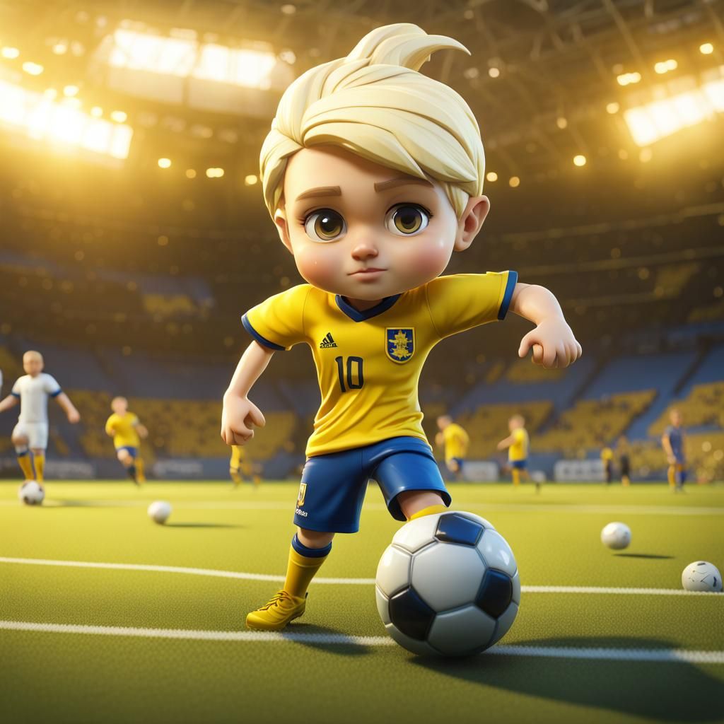 Chibi Soccer Player in Sweden Jersey, Digital Art
