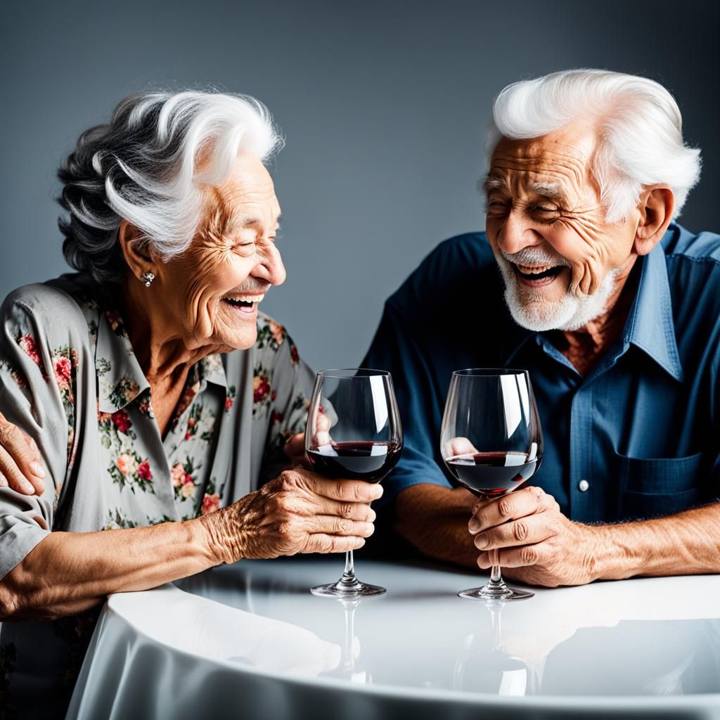 Happy Old Couple Reminiscing in Watercolor Style