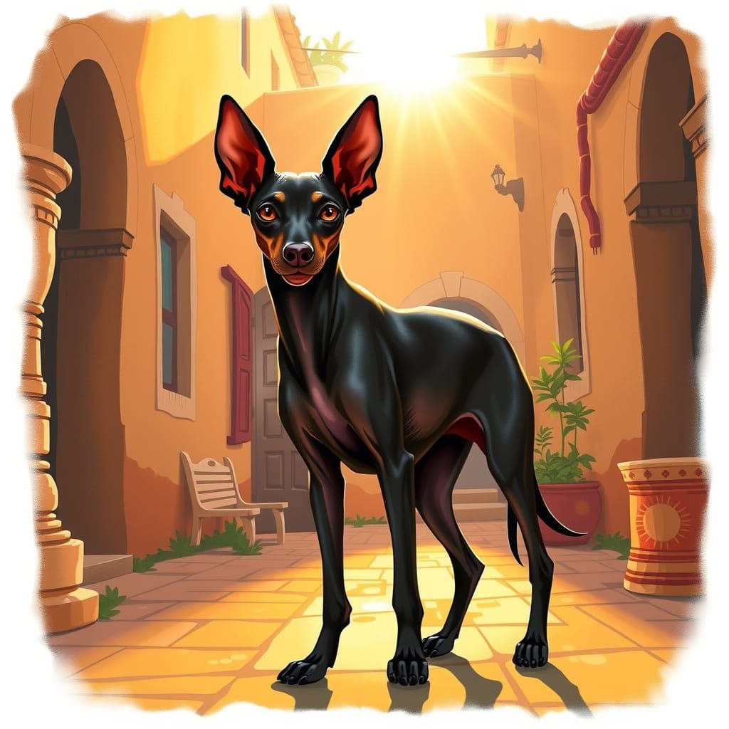 Regal Xoloitzcuintle Dog in Sunlit Courtyard