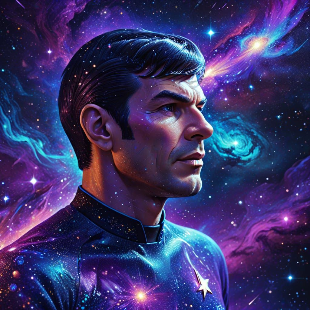 Mr. Spock in Vibrant Cosmic Illustration