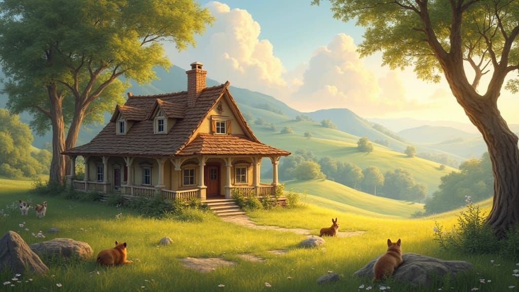 Pet Sanctuary Cottage in Ethereal Fantasy Landscape