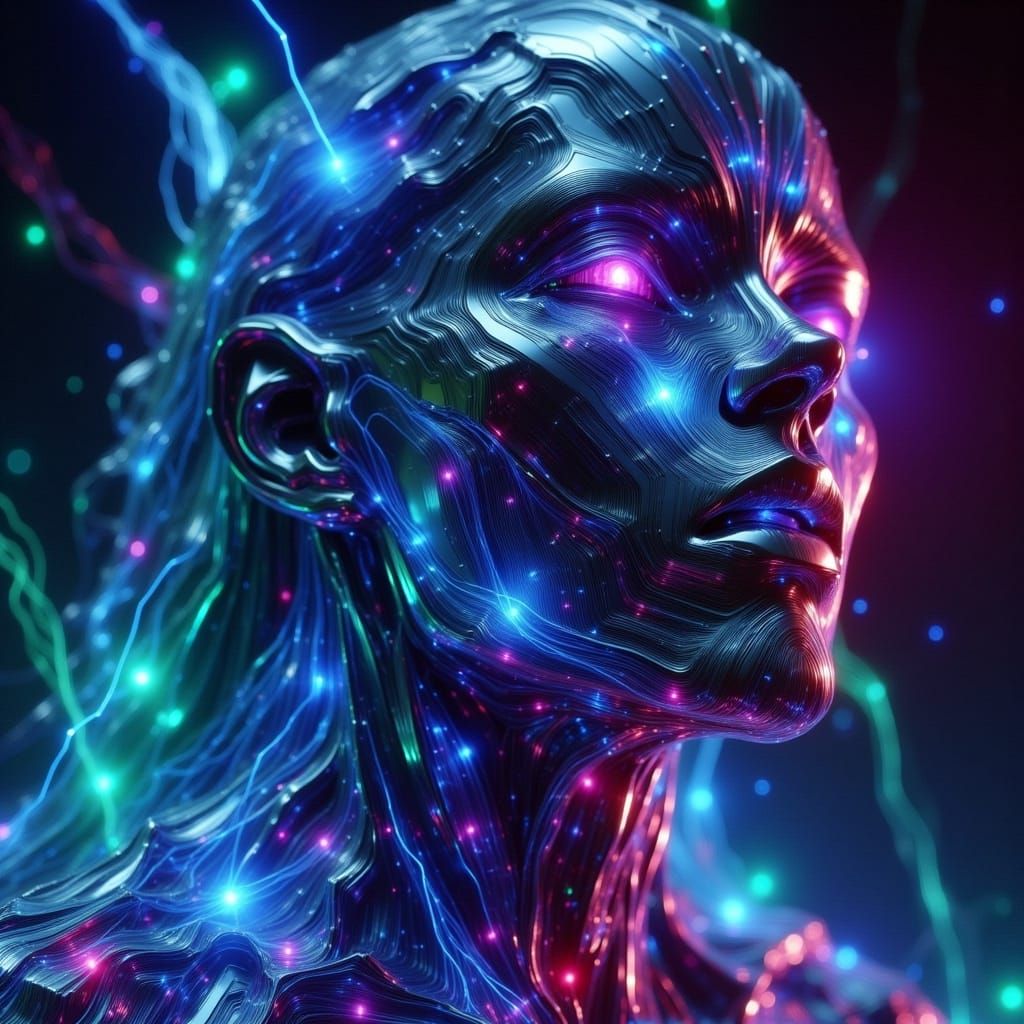 Cybernetic Woman with Electric Veins and Metallic Accents