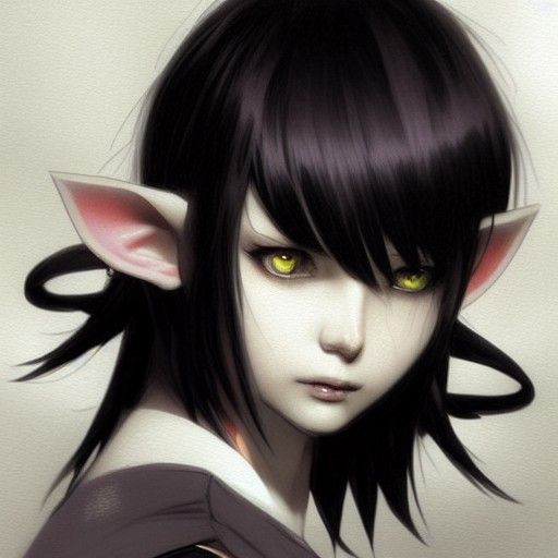 Anime Elf Woman with Short Hair, Dark Fantasy