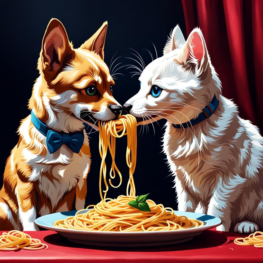 Dog and Cat Valentine's Day Pasta Romance