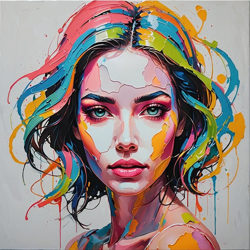 Minimalist Neon Abstract Painting of a Girl