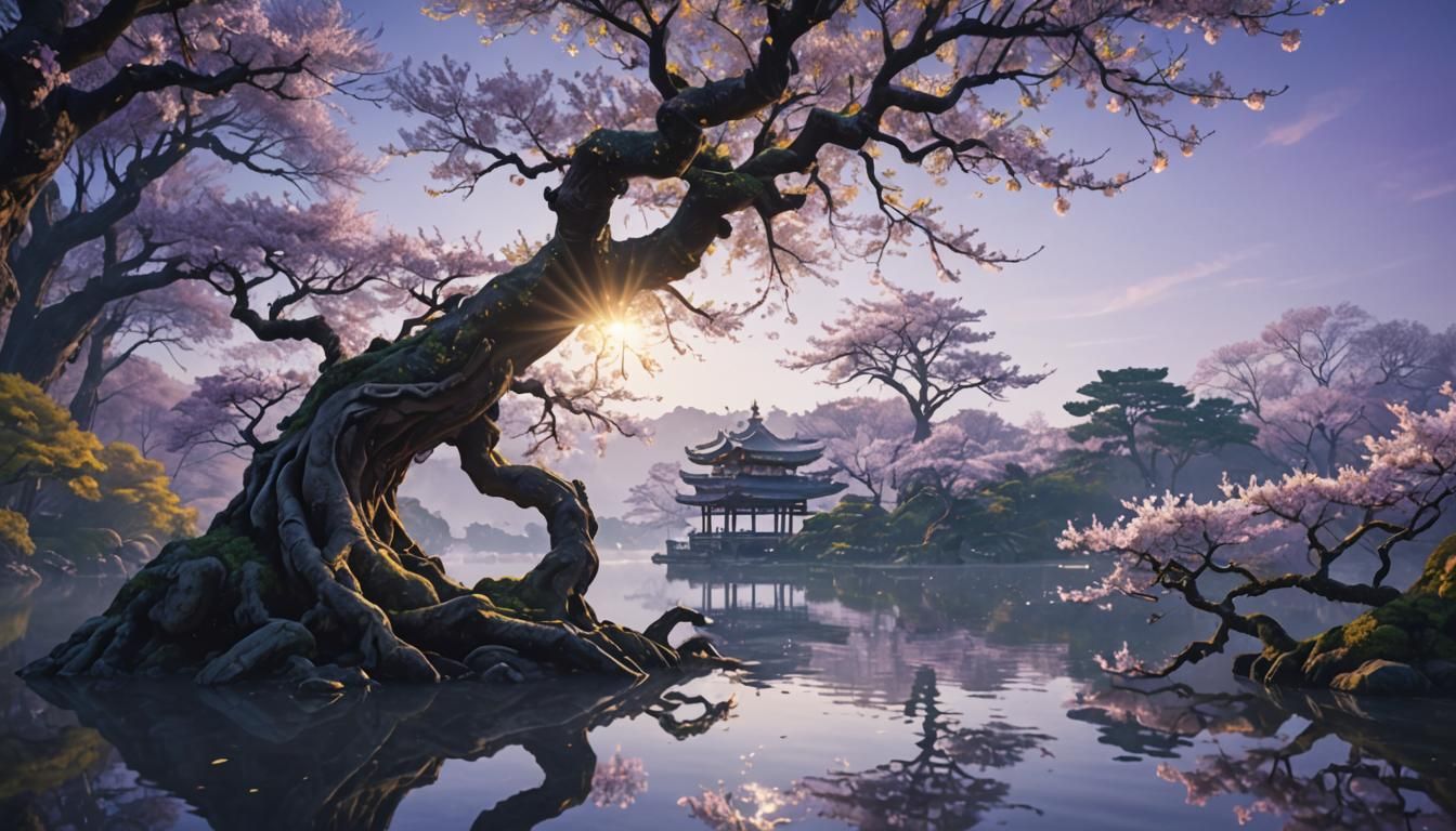 Sakura Tree in Bloom: Hyper-Realistic Digital Art