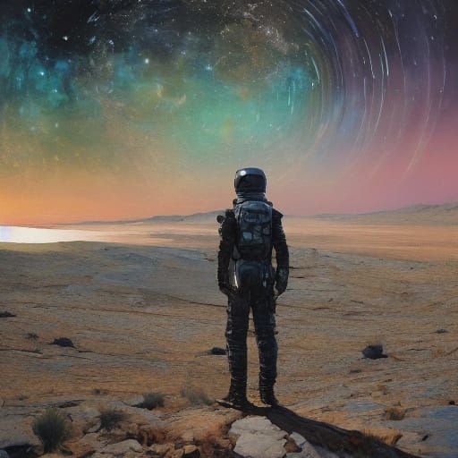 Astronaut on Alien Planet with Twin Moons