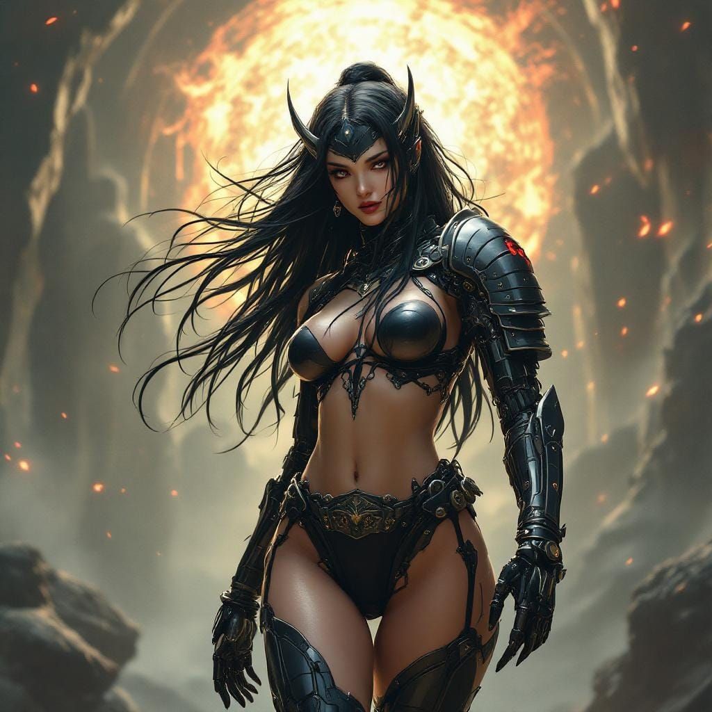 Cyborg Oni Princess in Shogun Armor, Matte Painting