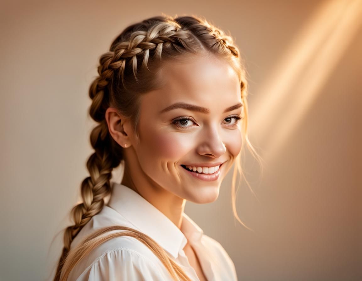 Woman with Braids in Vermeer-Inspired Portrait