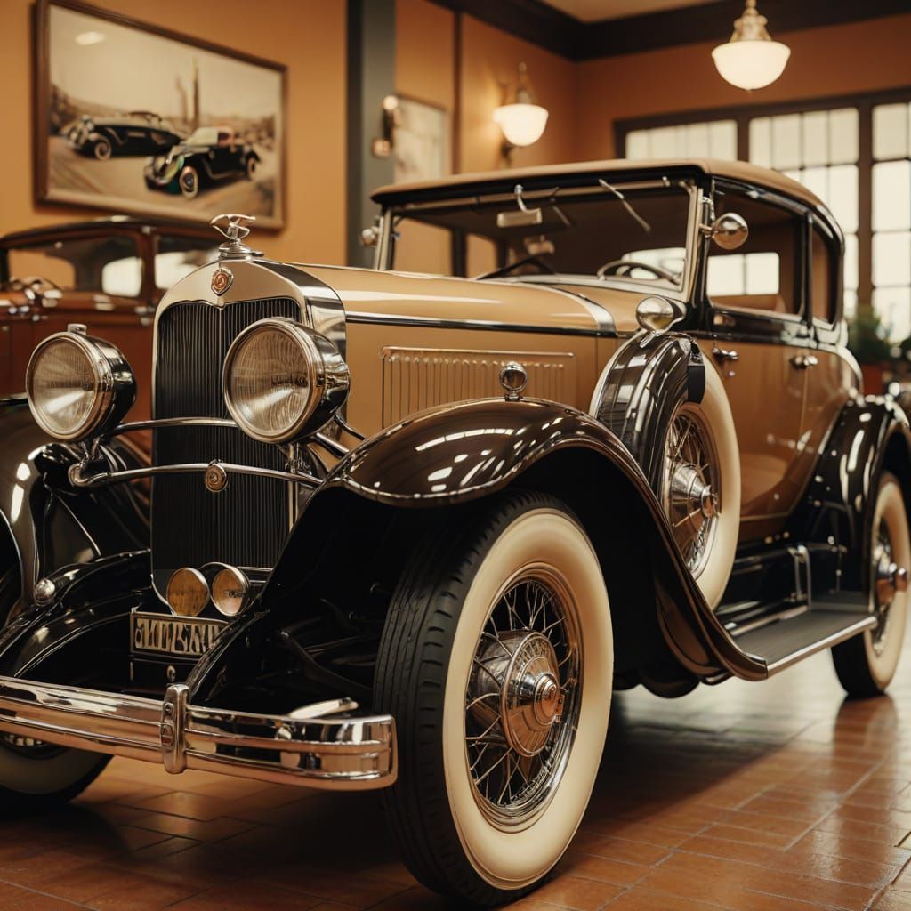 Vintage Art Deco Oldtimer Car in a 1930s Showroom