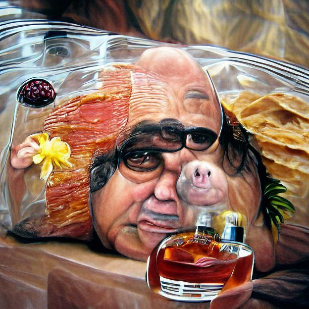 Hyperrealistic Danny Devito with Rum Ham