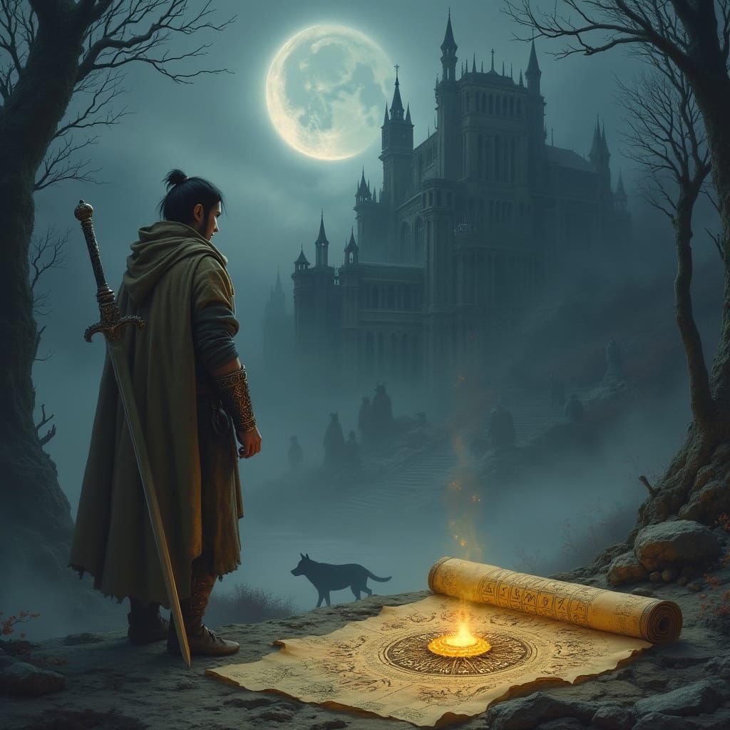 Ancient Warrior Defies the Shadows in Mystical Realism