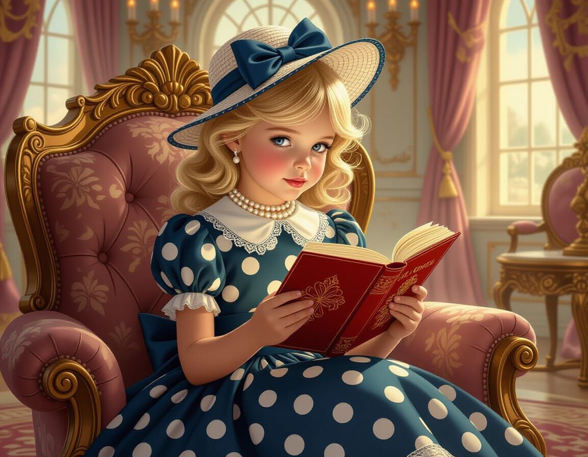 Girl Reading Fairytale Book in Ornate Castle