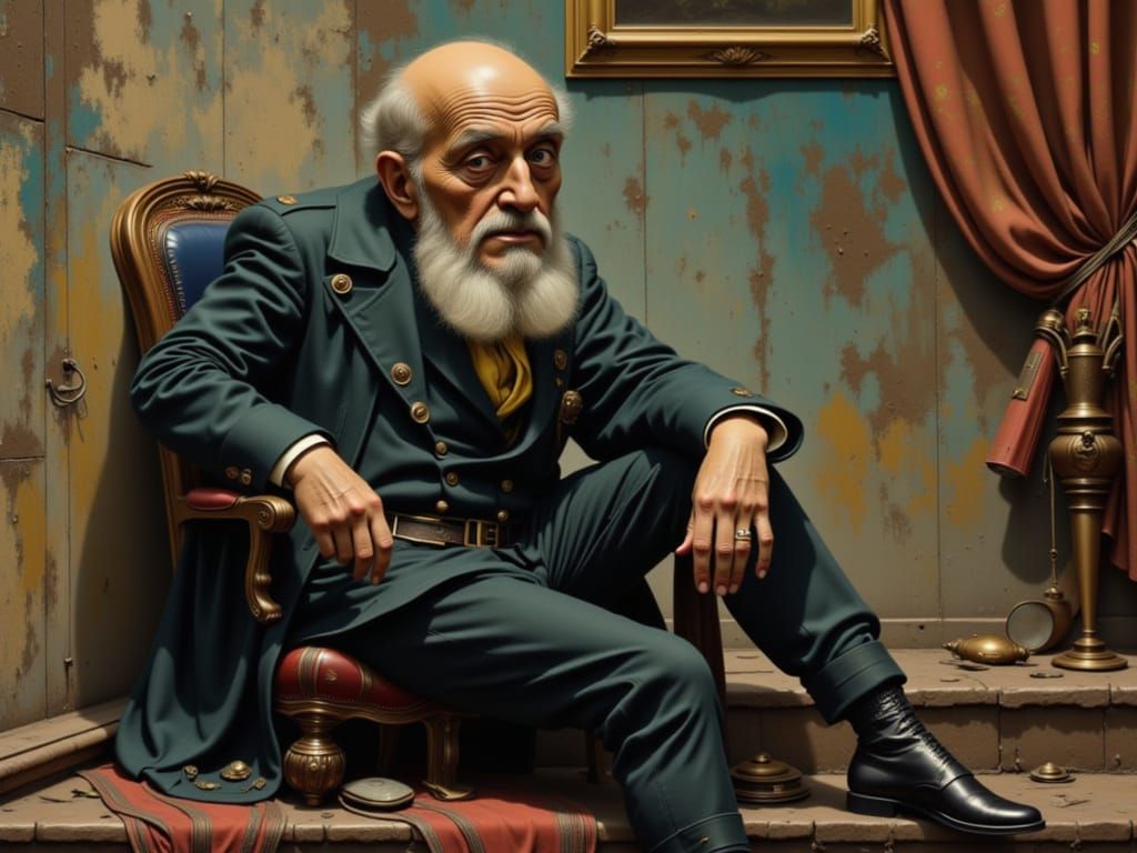 Old Adenauer Portrait in Vintage-Futurism Style