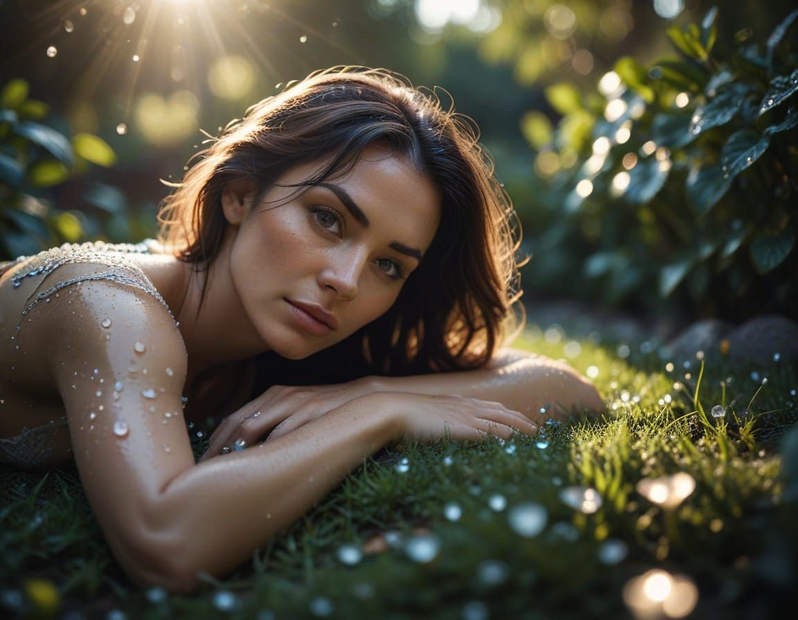 Woman in Garden Paradise with Soulful Gaze