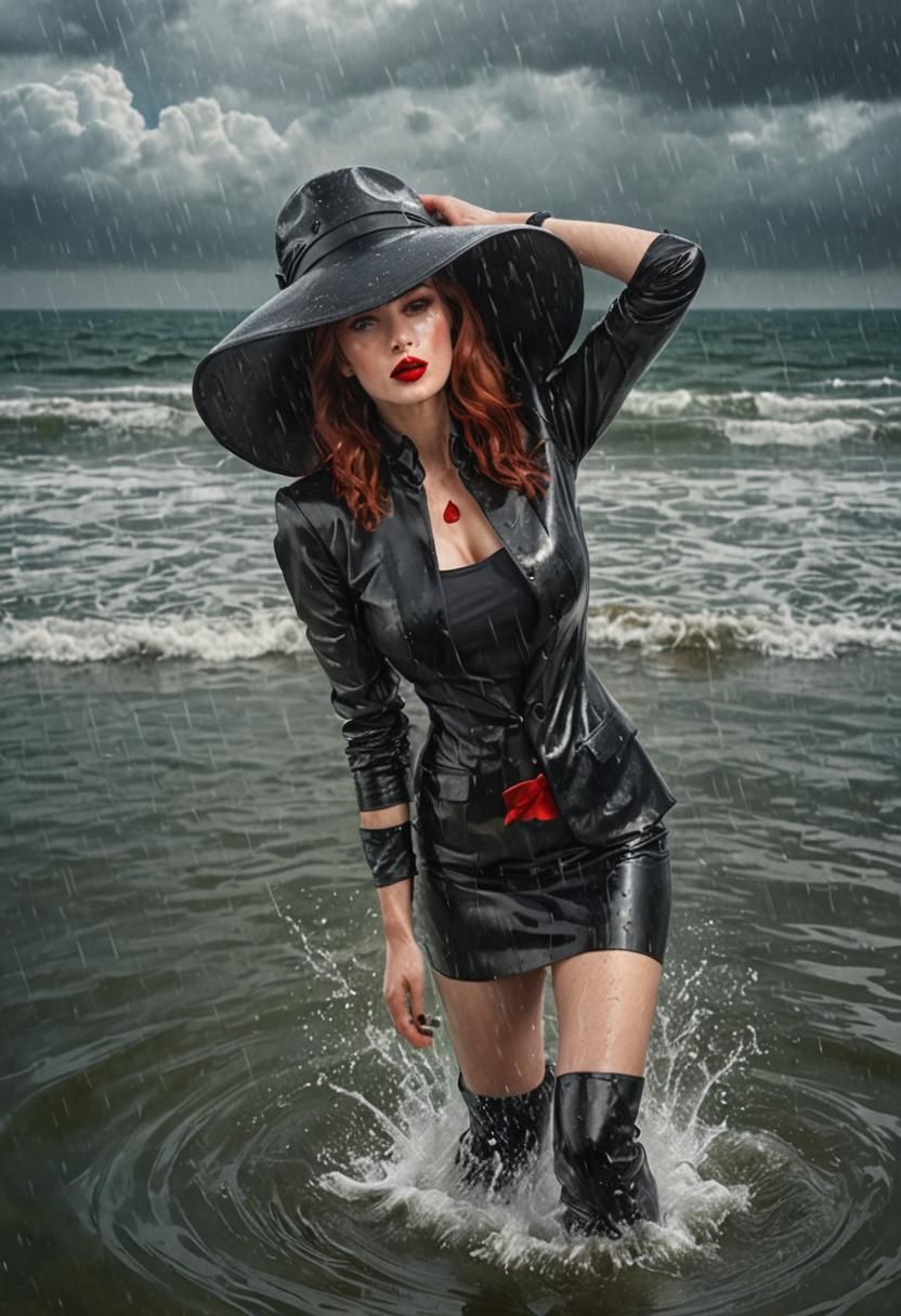 Glamorous Woman in Red Suit, Photorealistic Digital Art