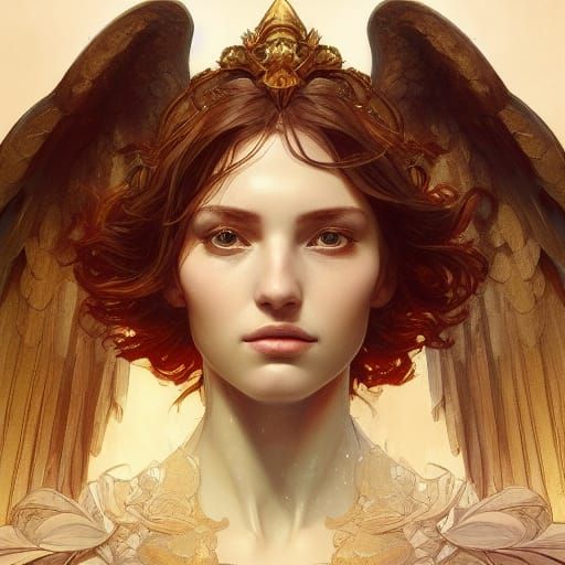 Detailed Angel Portrait in Art Nouveau Style