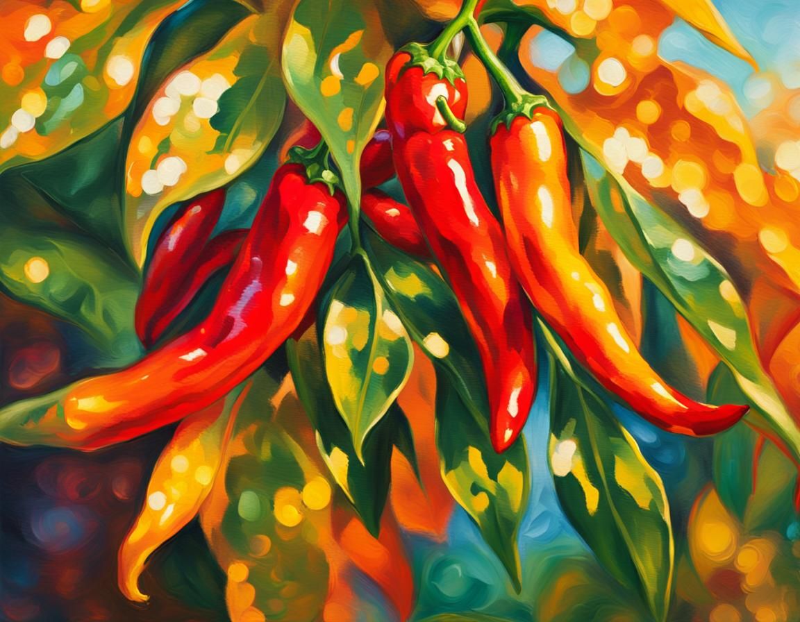 Vibrant Fauvist Oil Painting of Chilli Peppers