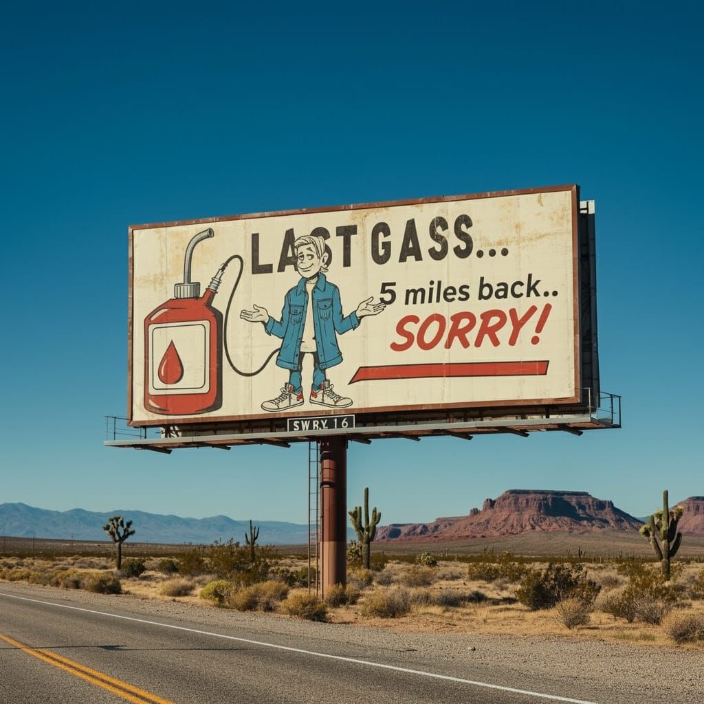 Retro Billboard with Shrugging Figure in Distressed Finish