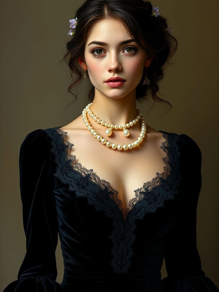 Elegant Woman in Velvet Dress, Old Masters Style