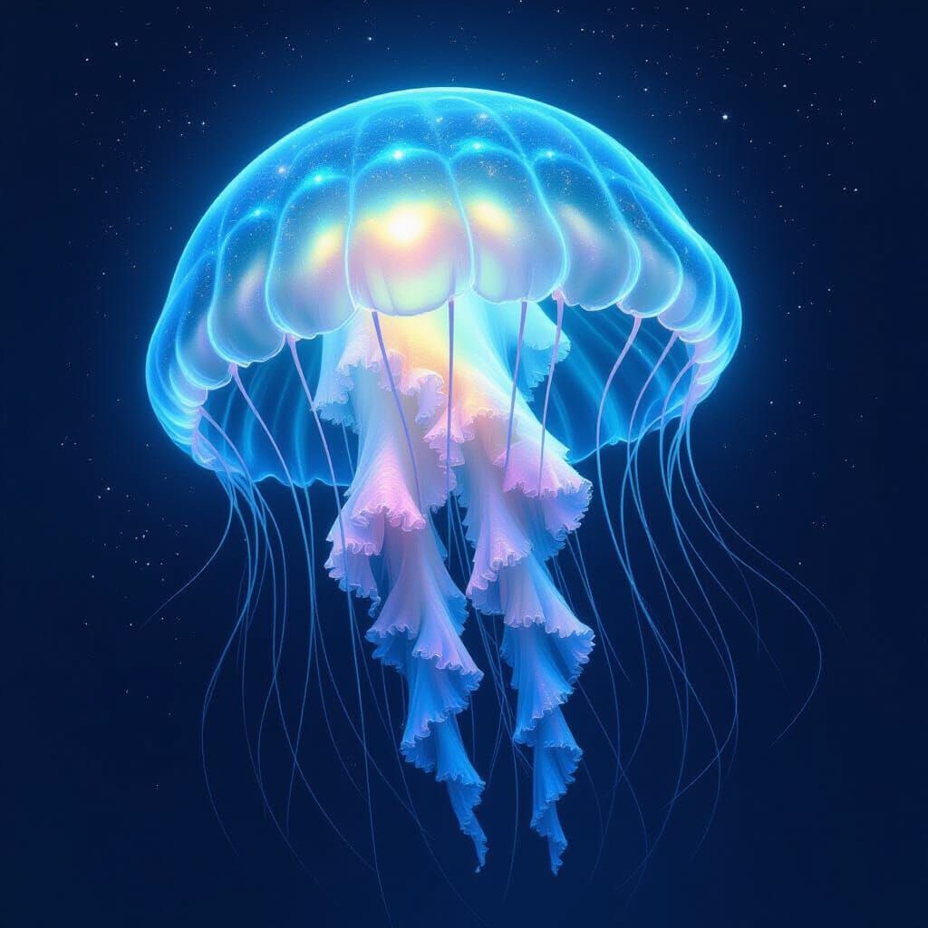 Bioluminescent Jellyfish Drifting Through Space