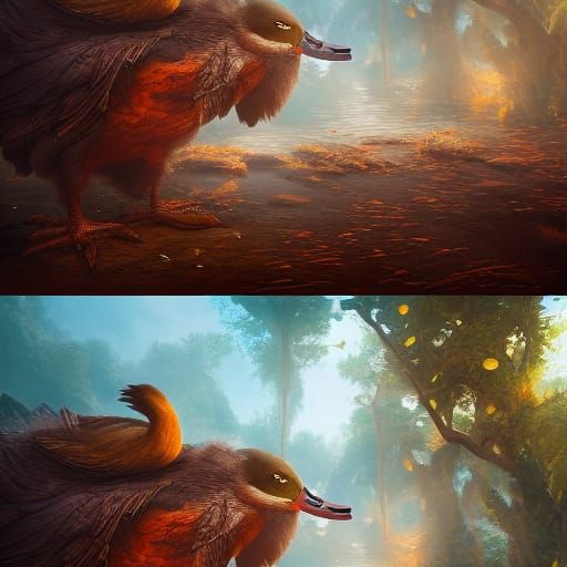Angry Brown Duck in Detailed Matte Painting