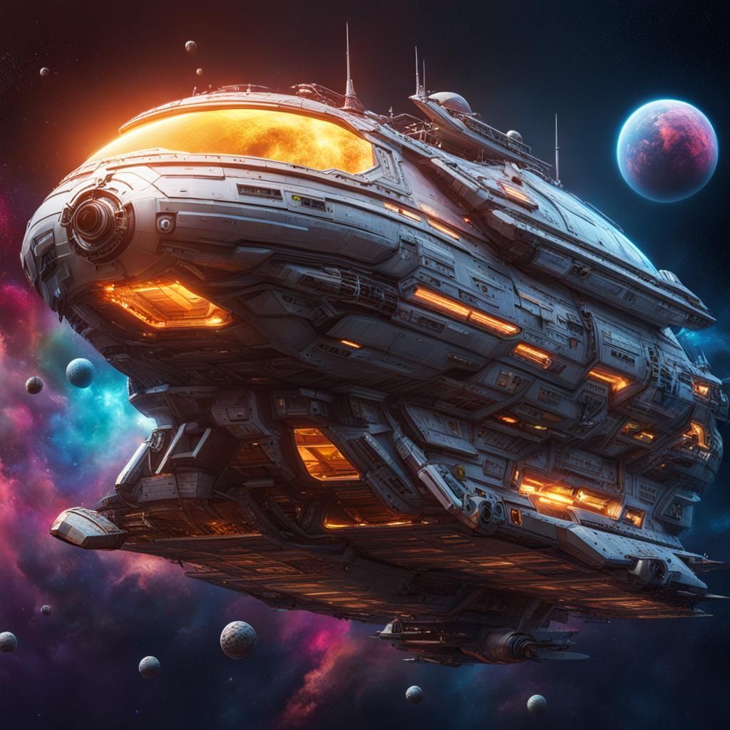 Futuristic Spaceship Concept Art in Hyperrealistic Style