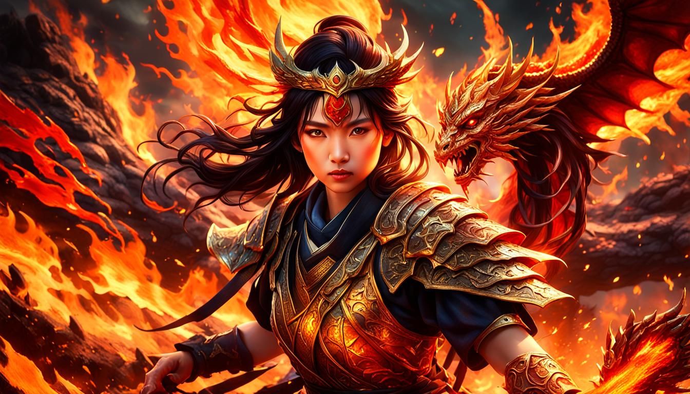 Noble Asian Dragon Saint Shiryū with Fiery Aura