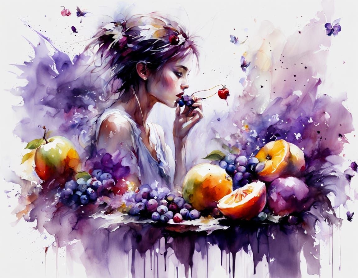 Fruit Fairies Gathering Lush Ripe Fruits