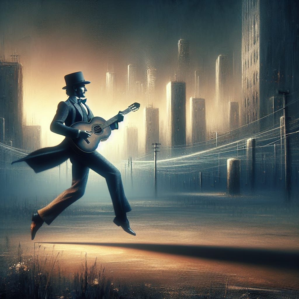 Ethereal Dandy in Desolate Landscape