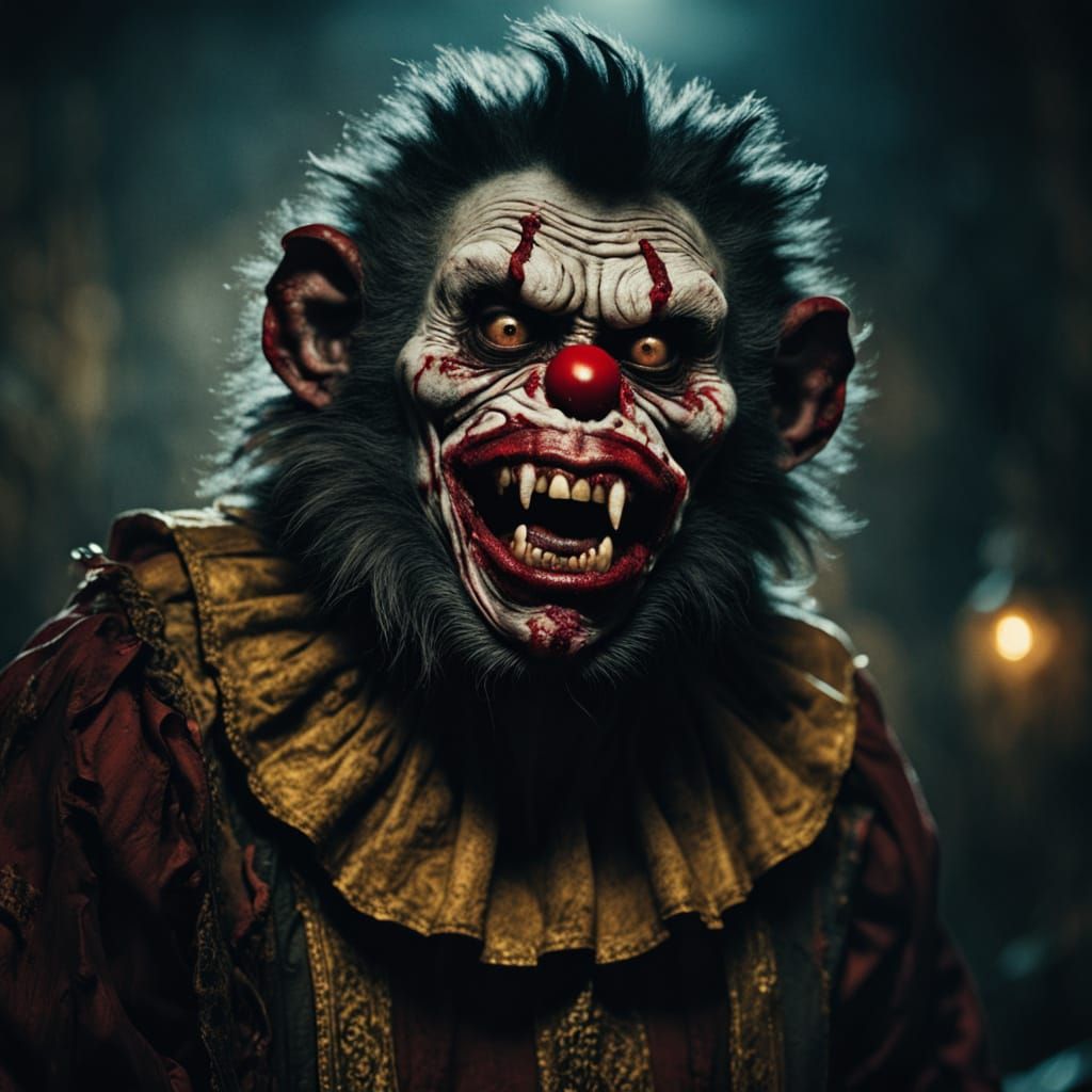 Gritty Zombie Monkey Monster Clown Cinematic Film Still