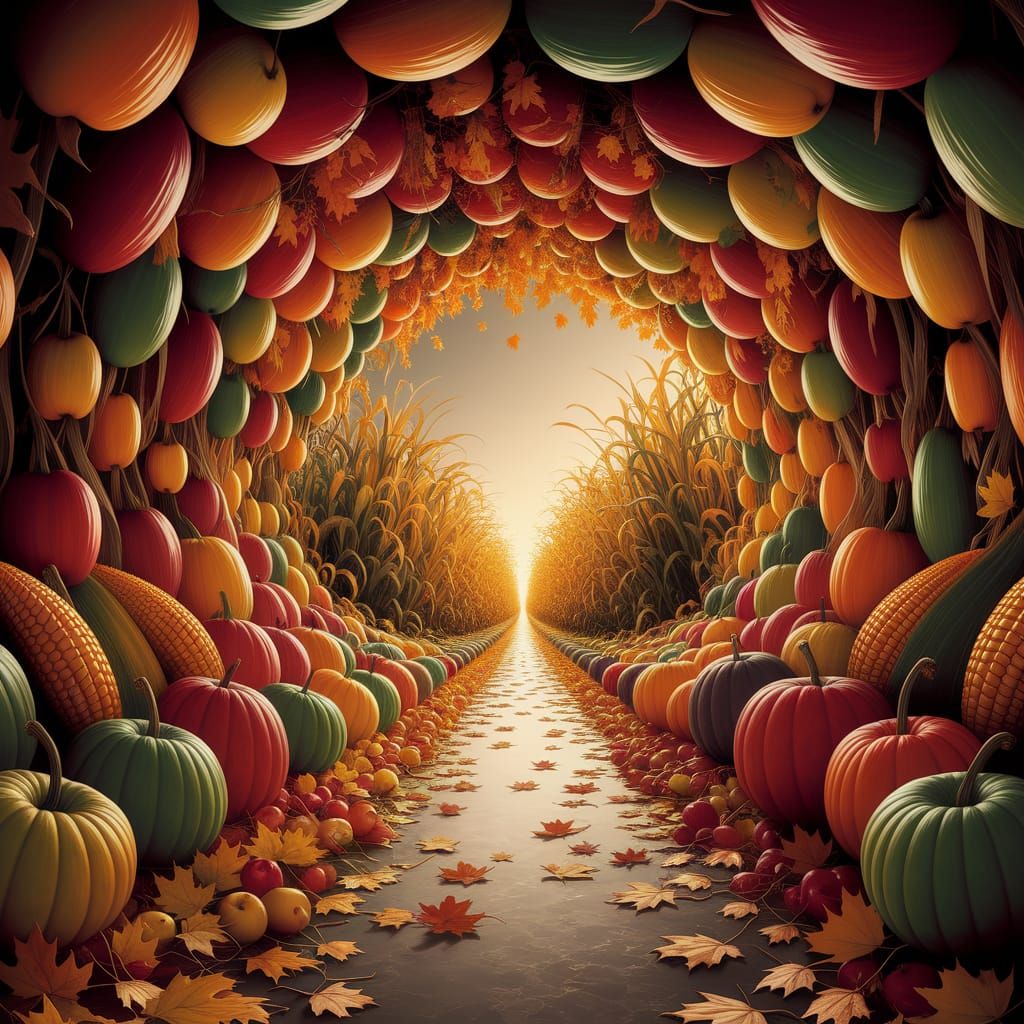 Autumn Path Illusion: Glowing Tunnel to Harvest Garden