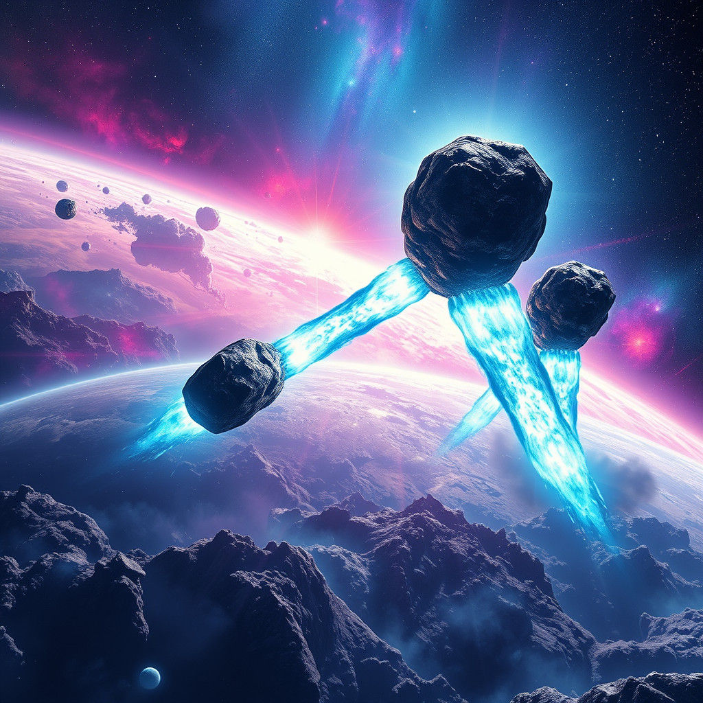 Ravaged Galaxy with Fiery Meteors in Sci-Fi Style