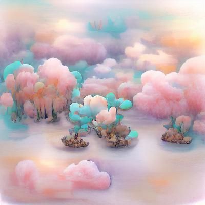 Floating Woodland on Luminous Pastel Clouds
