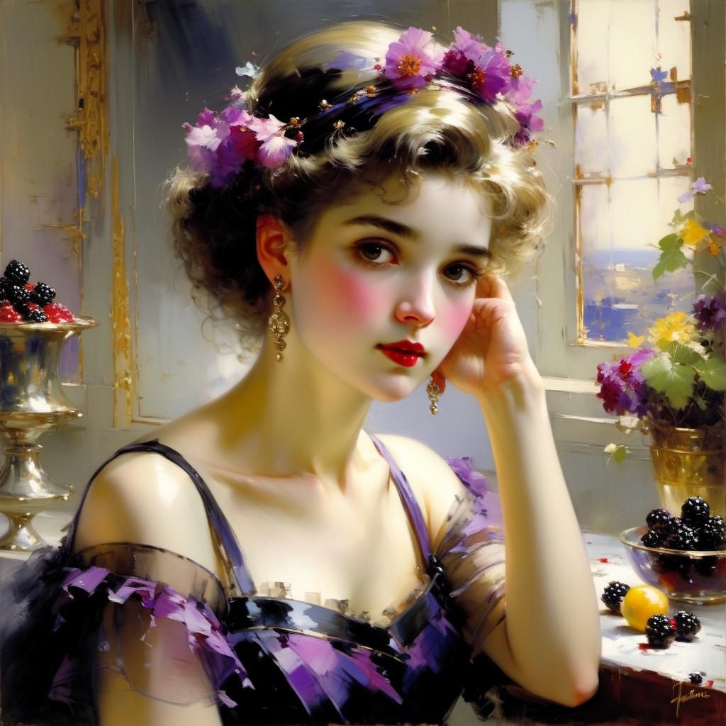 Romantic Portrait of Woman with Blackberries