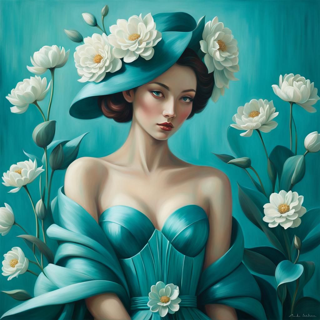 Chiseled Teal Flower Inspired by Surreal Art