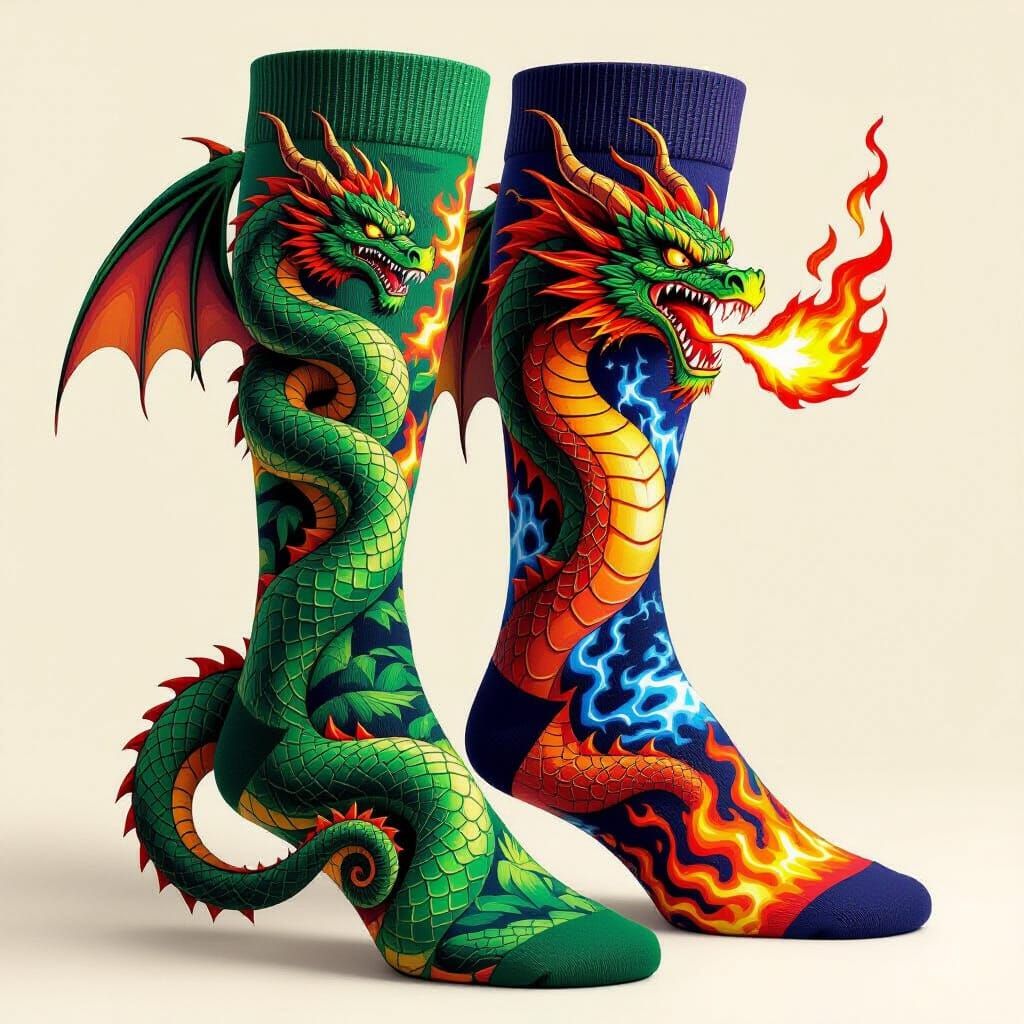 Fantasy Dragon Seamless Sock Design in High Detail