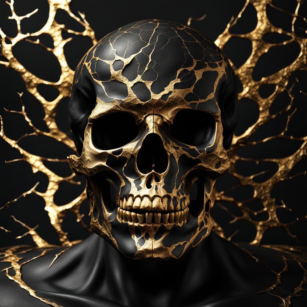 Elegant Black Demon with Golden Kintsugi Cracks