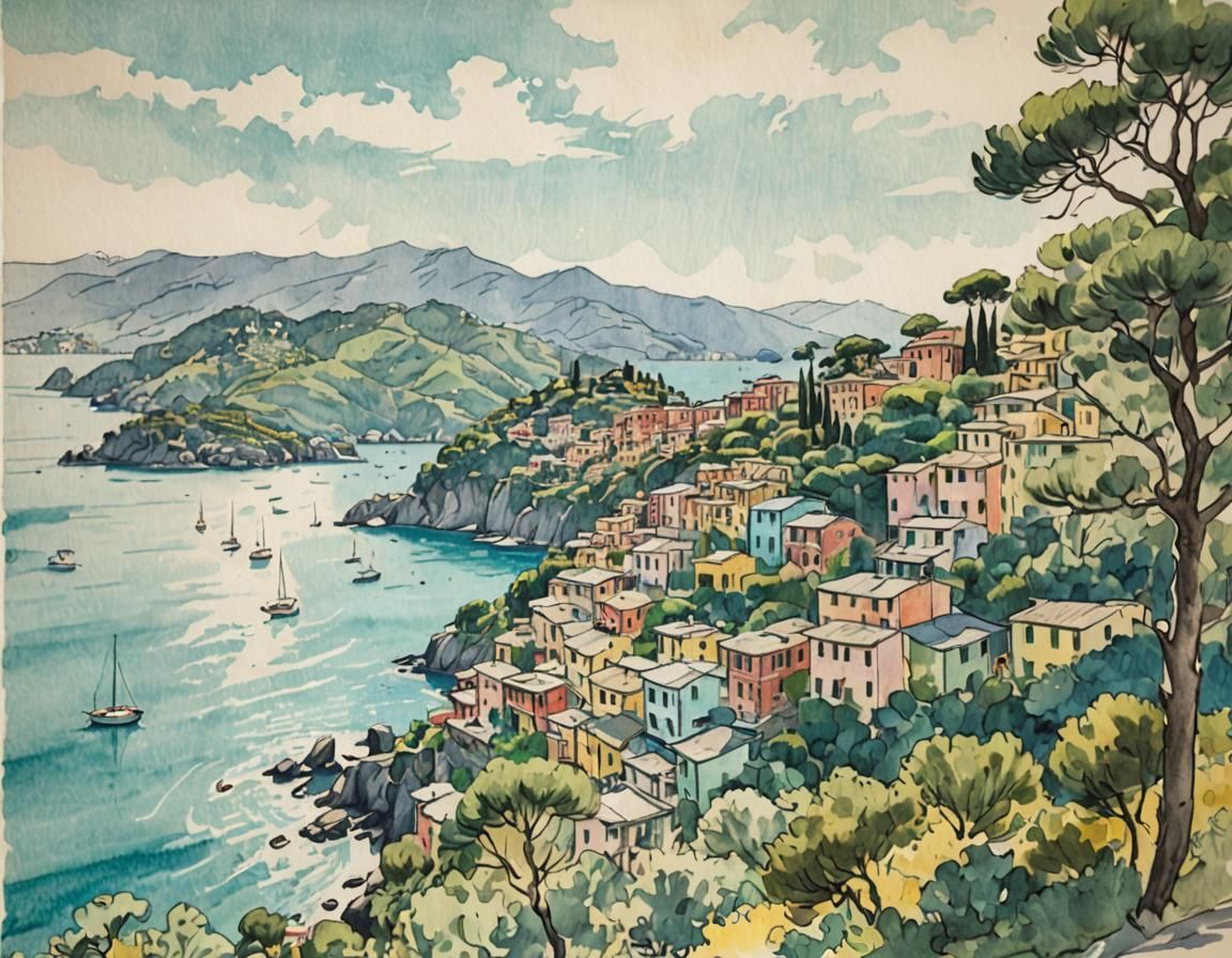 Mediterranean Village in Pastel Hues with Turquoise Water