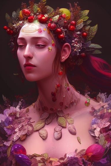 Fruit Goddess Portrait in Hyperdetailed Style