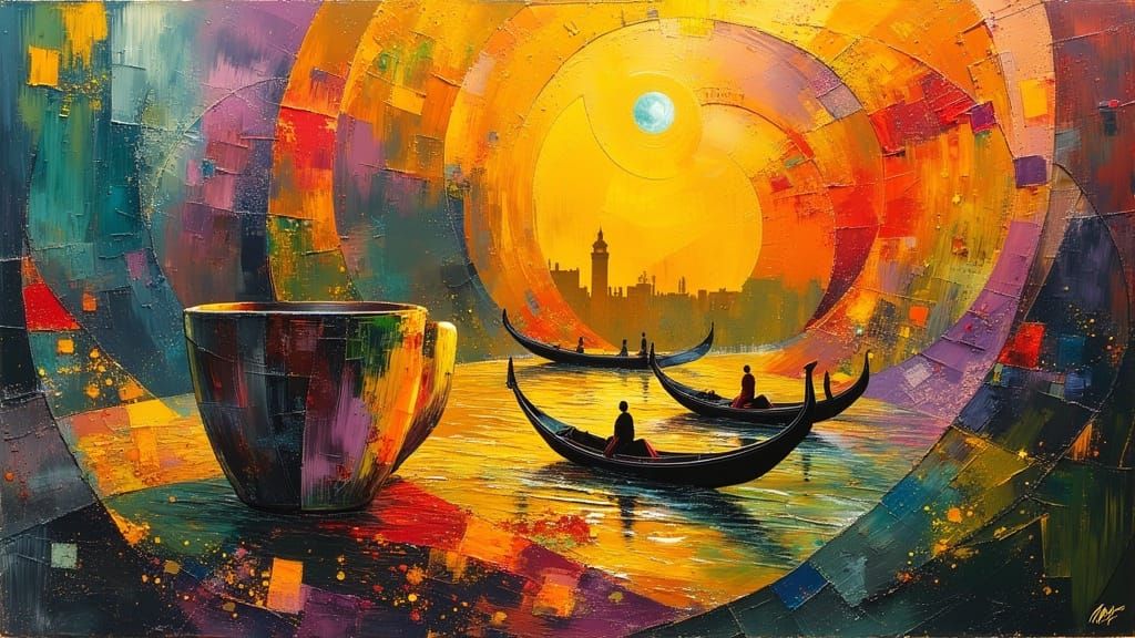 Venice Abstracted in Coffee Cup as Impasto Oil Painting
