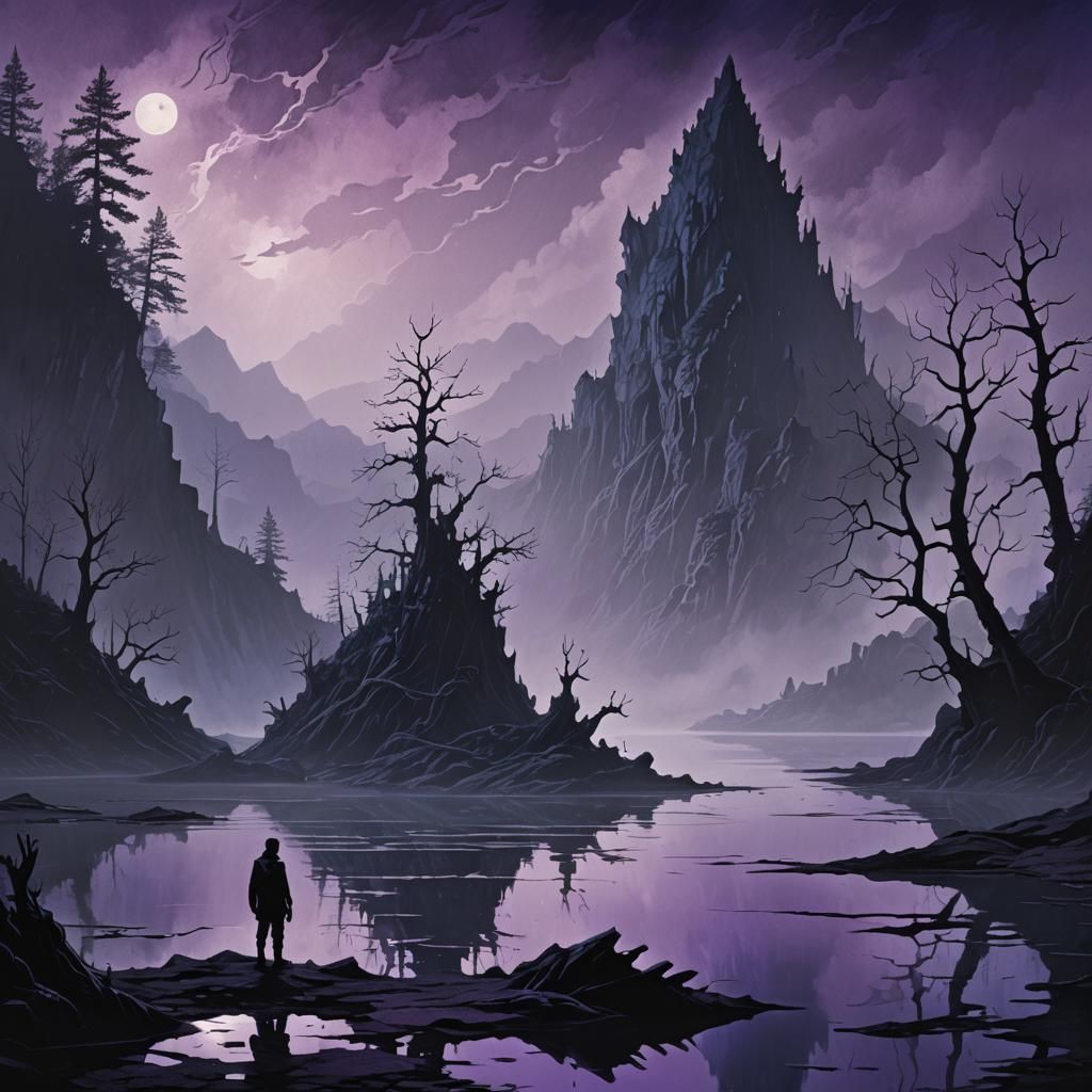 Eerie Dark Fantasy Lake Illustration